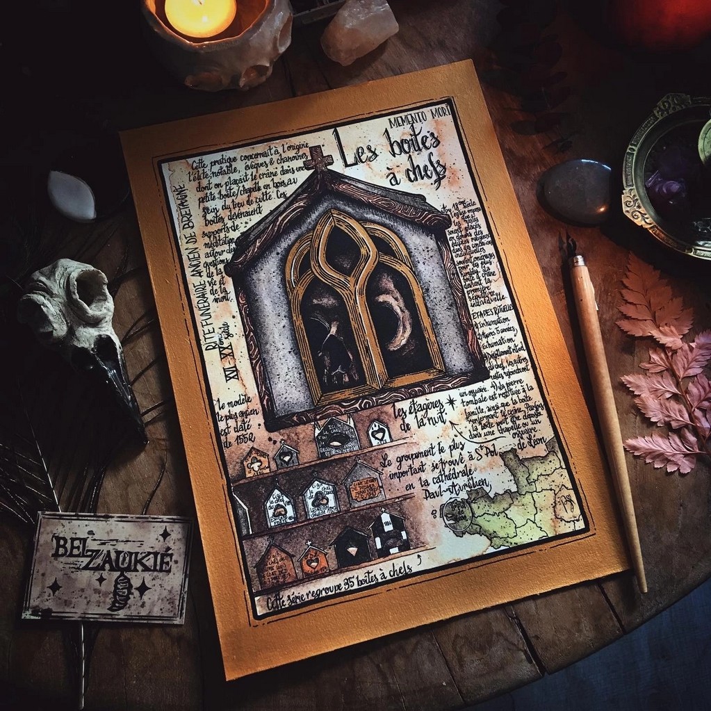 peinture 'médiéval fantastique' | Les boîtes à Chefs, tradition ancestrale Bretonne|Cette pratique a disparu avec la dernière boite datée de 1909… Cependant les boîtes sont toujours visibles, notamment en la cathédrale Paul-Aurélien, à Saint-Pol-de-Léon, en Bretagne évidemment! 